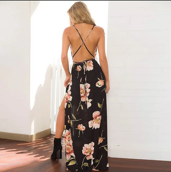 LAST 1! Black Empire Waist Floral Maxi Dress - Picture 6 of 7